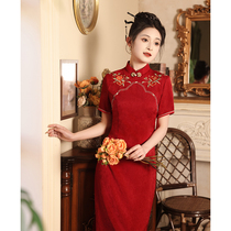 New Chinese qipao toast 2024 the wine 2024 new bridal engagement gown red back door to dress and dress summer usual wear