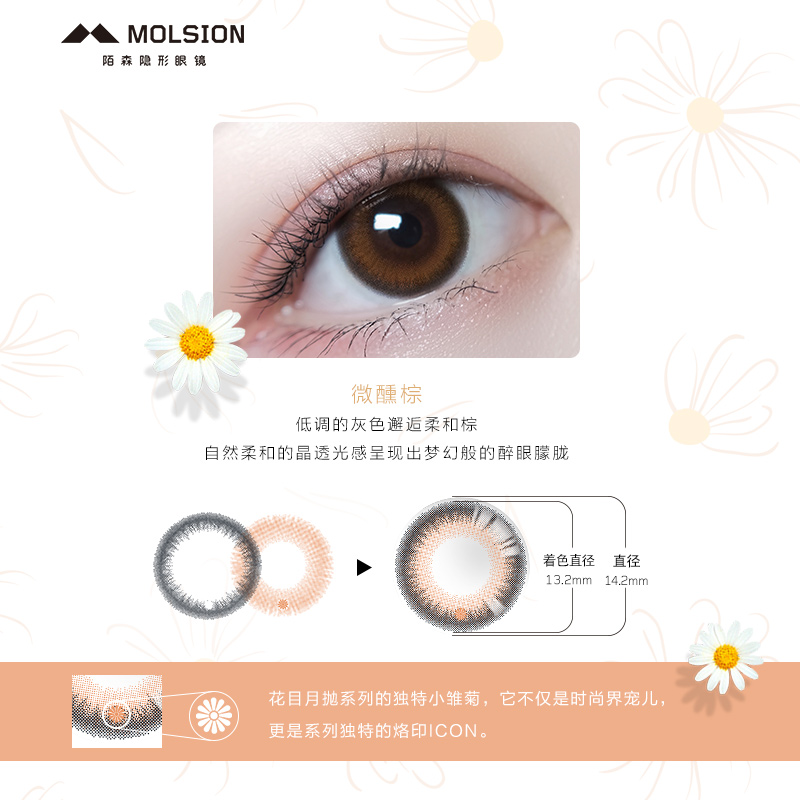 Molsion陌森花目美瞳月抛2片盒装小直径隐形近视眼镜视客正品 - 图2