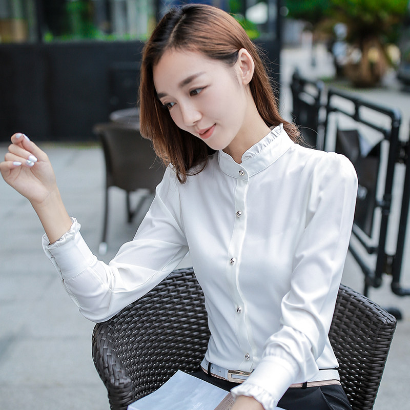 2025春装新款立领白色衬衫女长袖加绒职业装衬衣上衣工装工作服寸,淘宝优惠券,粉丝福利购,淘宝优惠卷