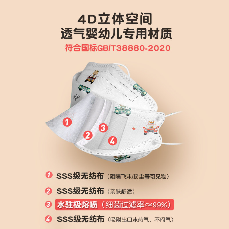 迪咕咪儿童口罩男孩小孩专用3D立体宝宝新国标8到12岁男童不勒耳