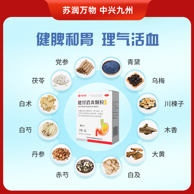 苏中健胃消炎颗粒5g*5袋/盒食欲不佳脾胃不和慢性胃炎养胃健脾-图1