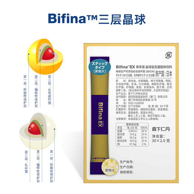 阿里健康大药房日本进口森下仁丹EX益生菌大人调理肠胃成人儿童便秘bifina冻干粉1