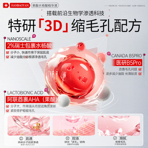 毛孔粗大收缩修复护刷果酸水杨酸b5精华液祛痘淡化痘印去闭口粉刺 - 图0