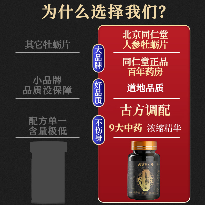 北京同仁堂人参玛咖牡蛎精片鹿鞭丸玛卡搭男肾虚补品补精强肾正品 - 图1