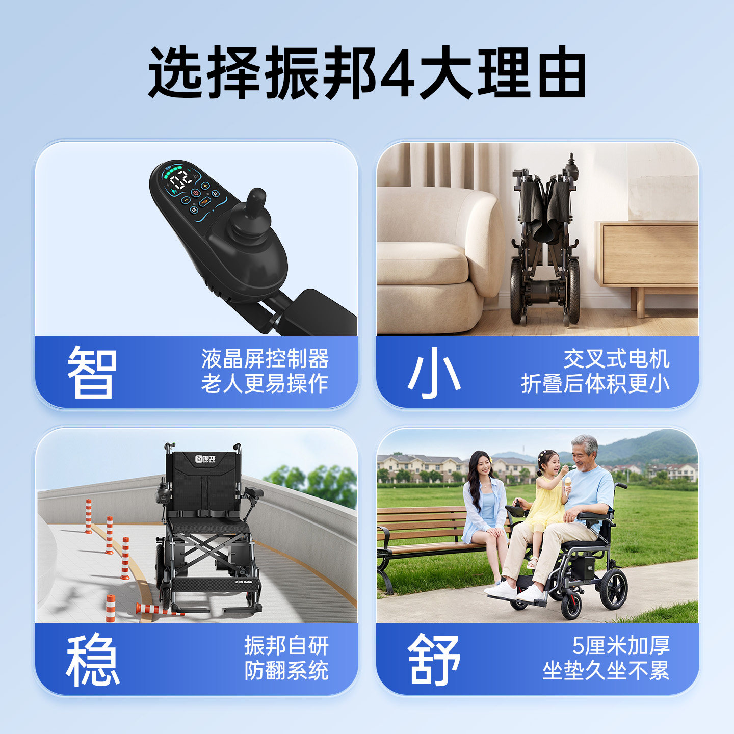 振邦电动轮椅老人专用智能全自动老年人残疾人折叠轻便四轮代步车