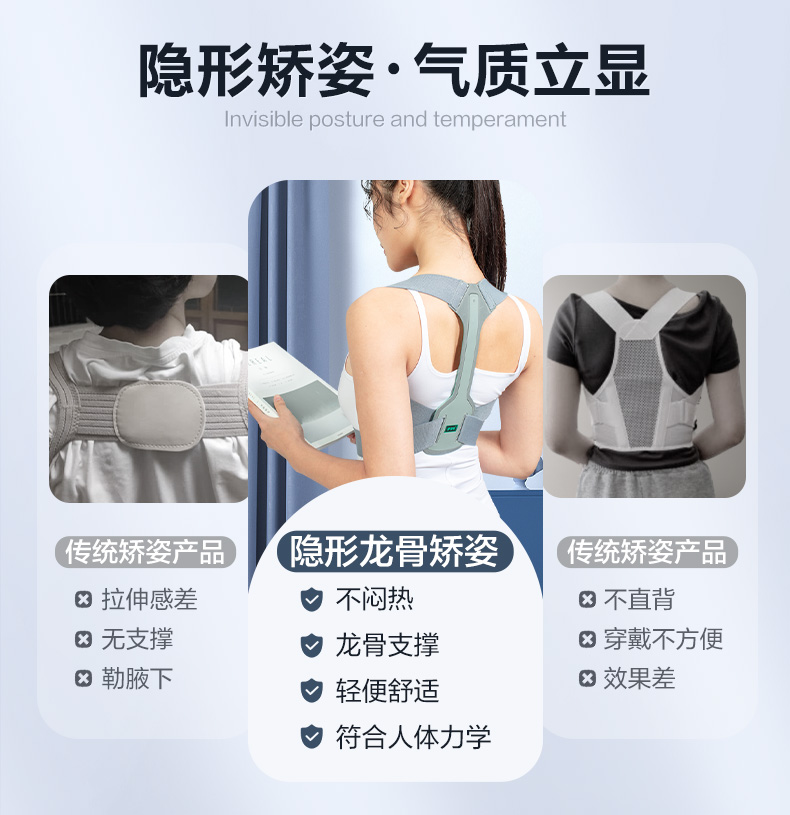 背背佳隐形驼背矫正器女成年直背部肩膀纠正矫姿带学生青少年薄款