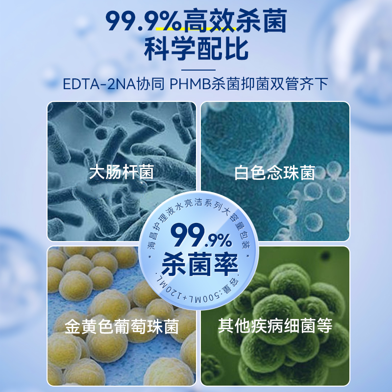 海昌隐形眼镜护理液500+120ml美瞳药水便携装清洁大小瓶官网正品-图0