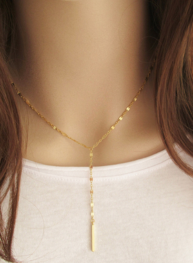 驰航饰品跨境不锈钢简约精致套索竖杆Y型竖条项链不锈钢竖条项链