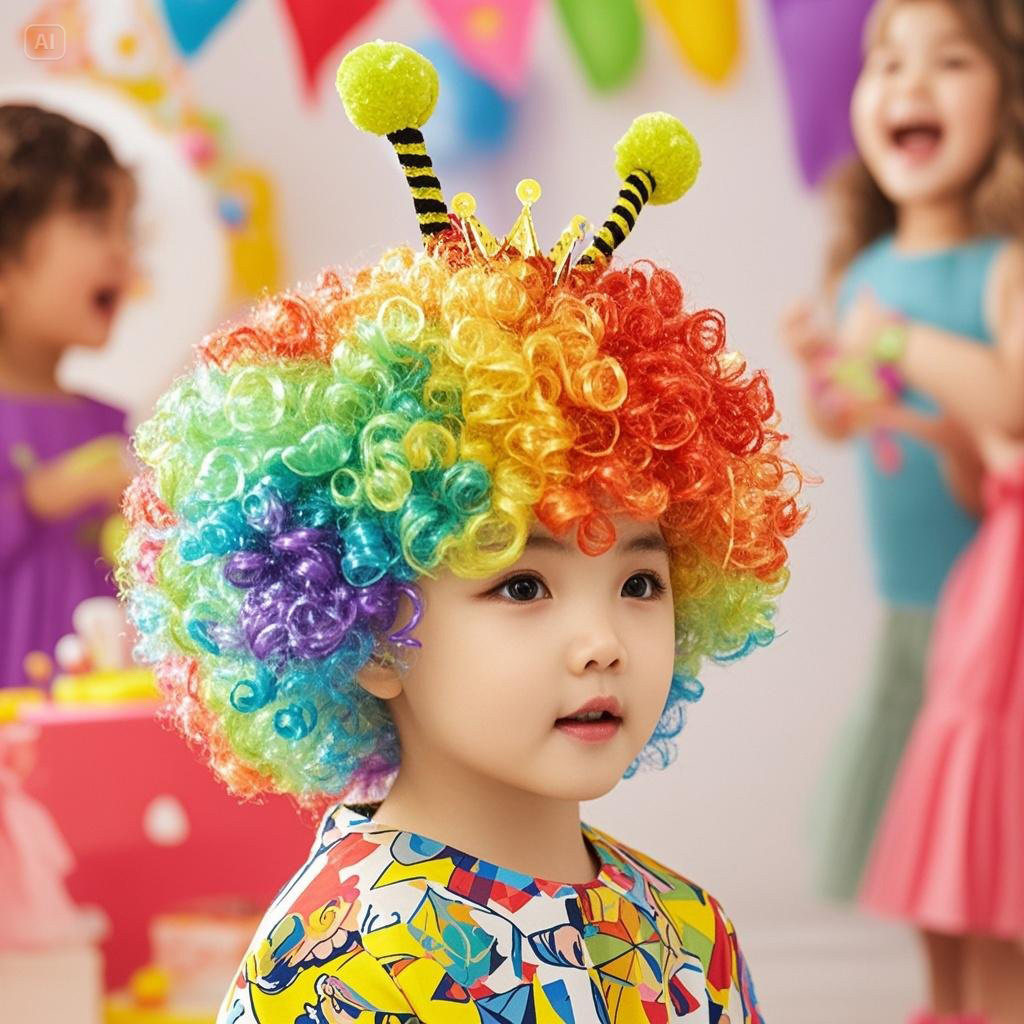 炫彩 彩色爆炸头假发球迷发小蜜蜂套装儿童节活动装扮道具头饰,淘宝优惠券,粉丝福利购,淘宝优惠卷