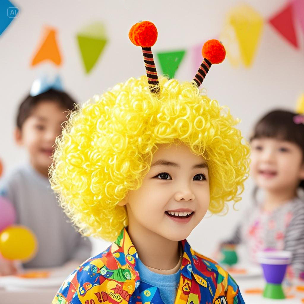 炫彩 彩色爆炸头假发球迷发小蜜蜂套装儿童节活动装扮道具头饰,淘宝优惠券,粉丝福利购,淘宝优惠卷