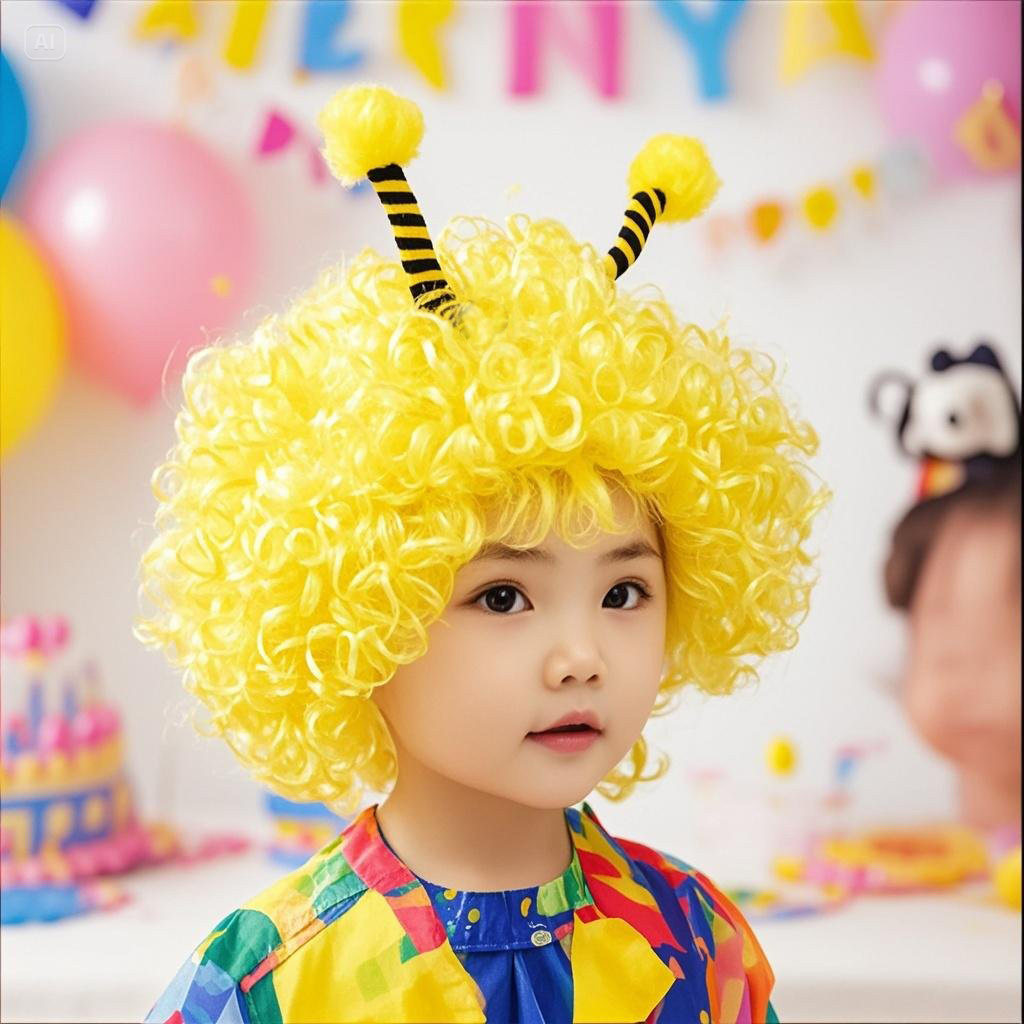 炫彩 彩色爆炸头假发球迷发小蜜蜂套装儿童节活动装扮道具头饰,淘宝优惠券,粉丝福利购,淘宝优惠卷
