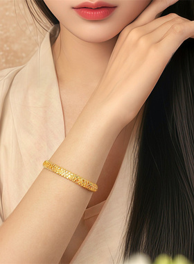 【新品】诗普琳 足金黄金5G炫彩工艺花丝手镯 活口送礼女
