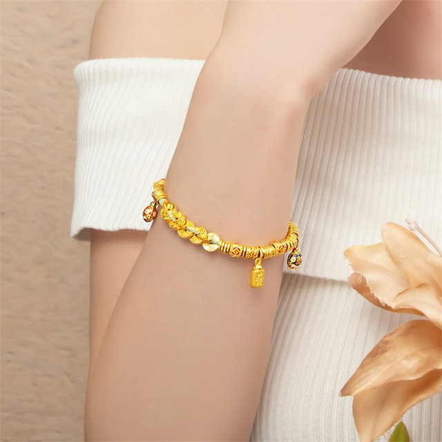 Shipulin pure gold women's Tibetan braided rope Five Emperors coin swallowing gold beast bracelet for girlfriend