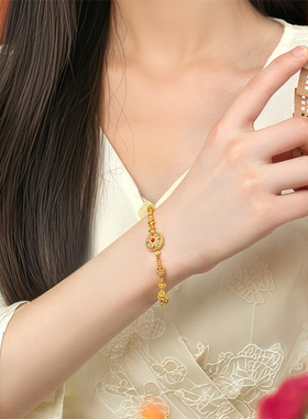 【新品】诗普琳 足金999八宝罗盘转经轮手链 黄金手饰送礼女