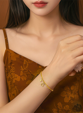 【新品】诗普琳 足金黄金碎碎冰蹦迪珠葫芦纳福手链 送礼女