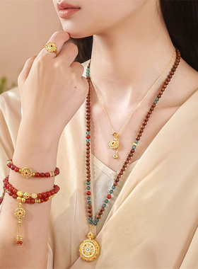 【新品】诗普琳 灵转八宝罗盘足金镶嵌钻石红宝石戒指 送女友送礼