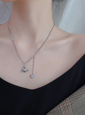 新潮土星球流苏泰银复古项链女 小众设计感ins嘻哈冷淡风锁骨链