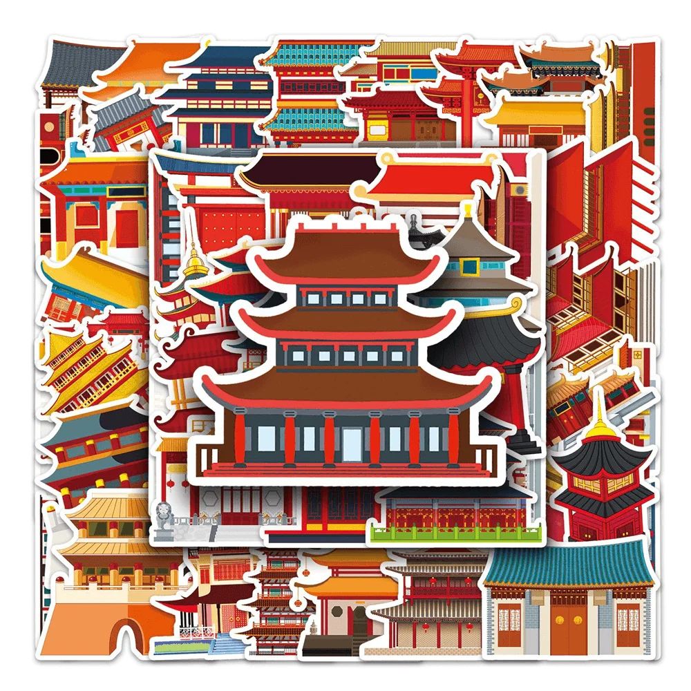 Chinese Ancient Architecture Building Stickers, Vintage, Sta - 图2