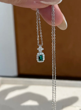 祖母绿宝石项链s925纯银锁骨链