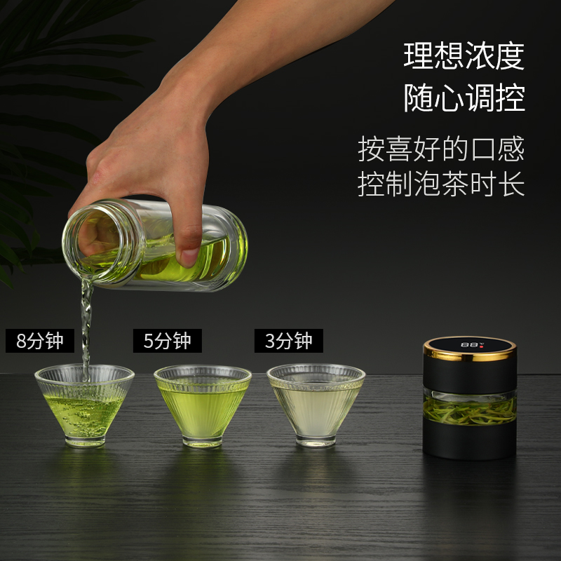 希乐双层玻璃水杯隔热便携提手防烫男办公杯单层泡茶茶水分离杯子