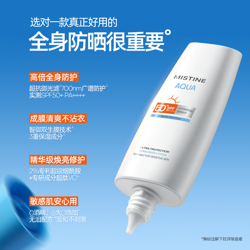Mistine防晒霜乳小蓝帽SPF50泰版面部身体防晒隔离男女军训蜜丝婷