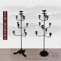 Retro candle holder Chinese-style antique oil lamp on floor candle terrace iron art cast iron zen iron lamp tea room prop decoration pendulum piece
