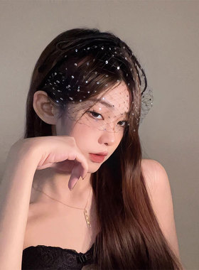 黑色法式复古新娘头纱面纱遮脸网纱发箍高级感头饰万圣节拍照道具