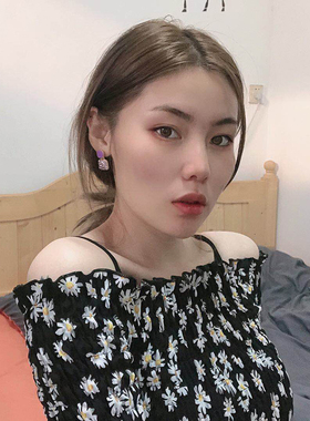 高级感紫色纯银韩国百搭耳环