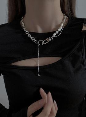 超时髦不对称银色短项链