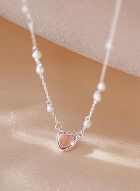 粉色爱心珍珠项链女高级感轻奢小众设计水晶少女心气质甜美锁骨链
