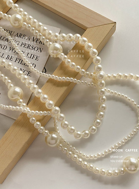 三层珍珠项链韩国时尚设计锁骨