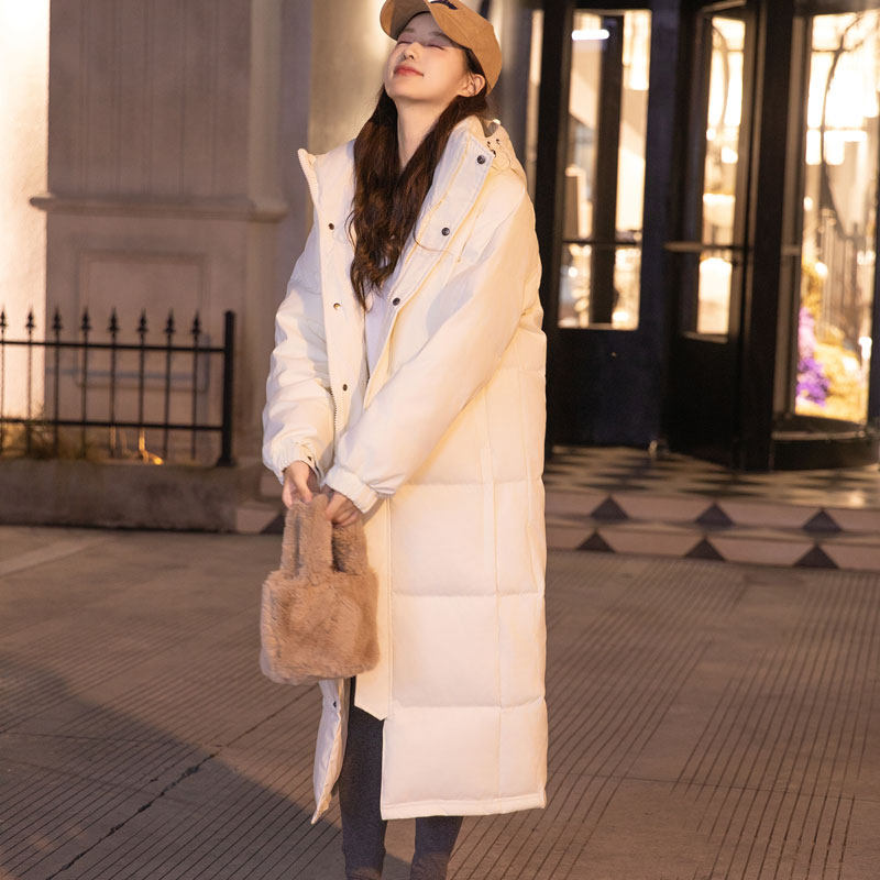 2025冬新款中戏羽绒服中长款男女同款过膝加厚白鸭绒东北抗寒外套