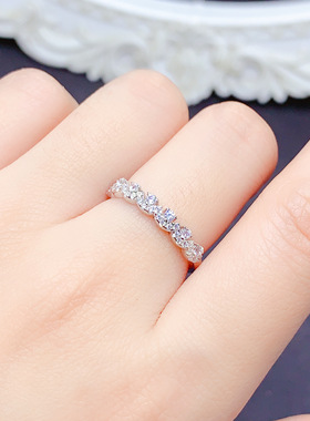 S925银镶嵌天然戒指女戒三排钻戒三生三世方3戒指托配件diy