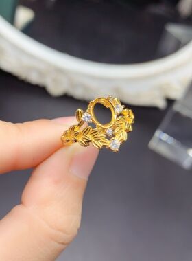 S925银个性时尚树枝纹理设计椭圆6*8MM戒指空托