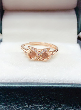 S925银精致猫头鹰戒指空托3*3mm/4*4mm个性时尚简约萌趣