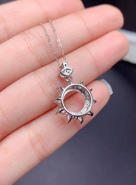 s925银饰吊坠空托圆形 10毫米简单时尚清新秀气百搭精工日韩