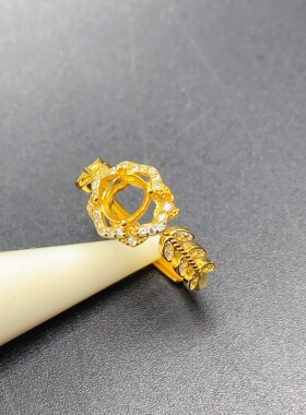 S925纯银椭圆5*6时尚树叶戒指 配件 空托