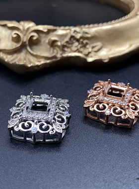s925银吊坠宫廷复古优雅方形镂空吊项链女DIY配件方5mm/p1494