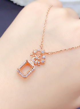 银吊坠空托长方形5×7mm双色戴妃款围钻轻奢潮流爆款