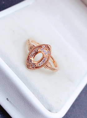 S925纯银戒指空托女小众轻奢百搭银托活口未镶嵌彩宝椭圆形4*6