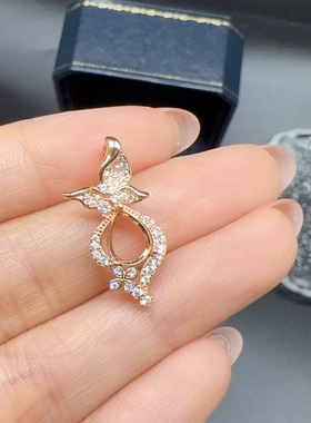 银镀金耳钉空托时尚简约镂空蝴蝶结水滴形6×8mm百搭女耳饰银托