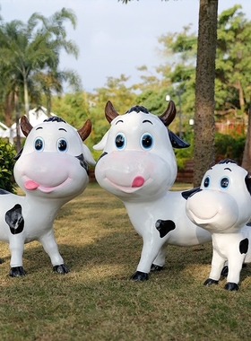 玻璃钢卡通动物雕塑奶牛摆件
