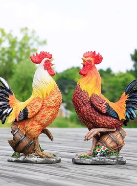 动物仿真大公母鸡摆件