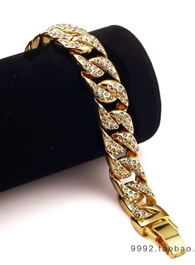 欧美爆款潮人Hip Hop 全钻链条古巴手链手镯合金电镀男女饰品