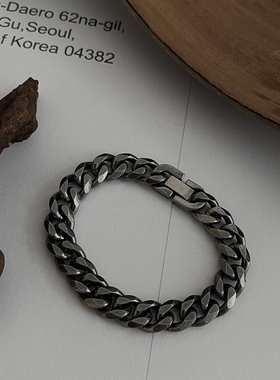 复古做旧古巴手链男生潮嘻哈小众设计感情侣款钛钢孤品配饰女