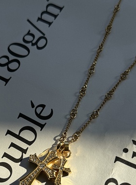 双十字架项链男女潮流简约百搭高级感叠戴毛衣链小众轻奢钛钢吊坠