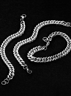 SAZ 高街嘻哈手环ins网红简约冷淡风情侣百搭钛钢宽古巴手链男女