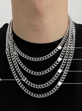 不掉色古巴链项链男潮嘻哈hiphop女男生锁骨链潮牌百搭钛钢链子