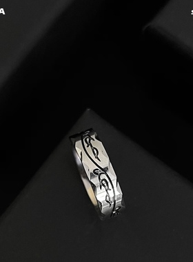 复古图腾戒指男女情侣小众设计冷淡风食指钛钢不掉色孤品潮流