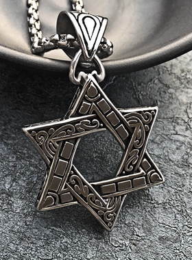 轻奢复古六芒星钛钢吊坠男士韩版个性潮流项链嘻哈ins百搭毛衣链